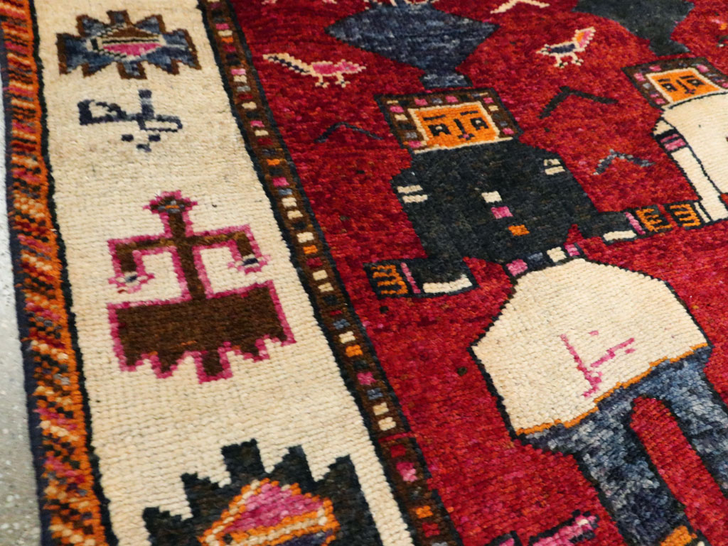 Vintage Persian Pictorial Bakhtiari Rug, No.29188 - Staging