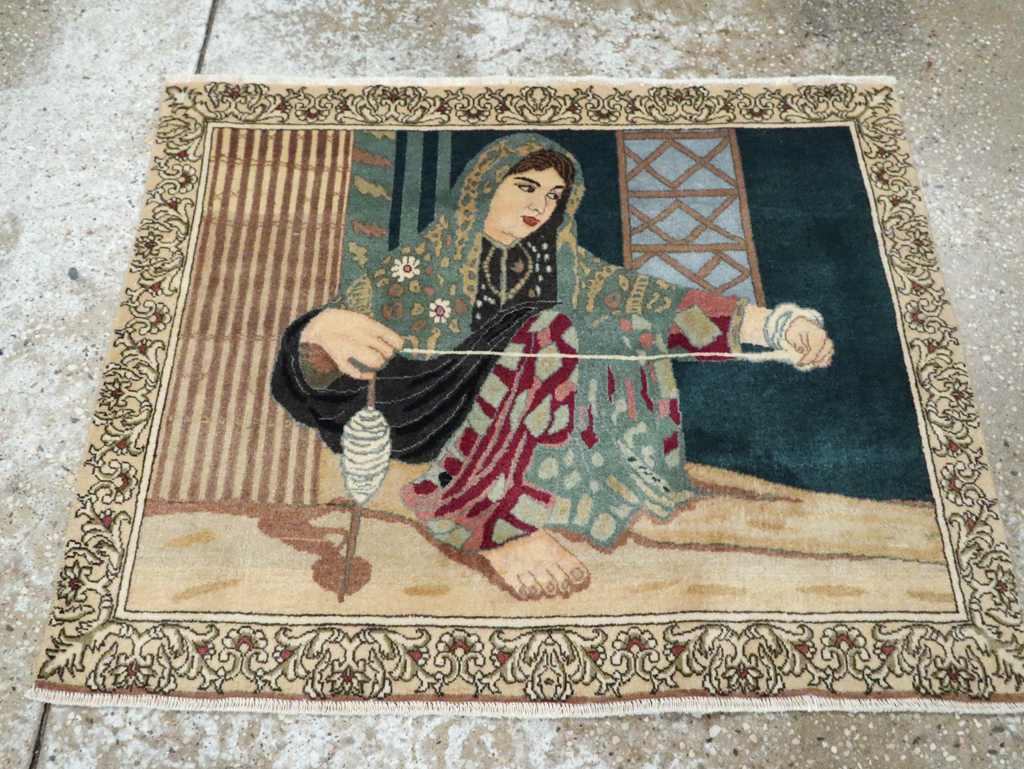 Vintage Persian Tabriz Pictorial Rug, No.29194 - Staging