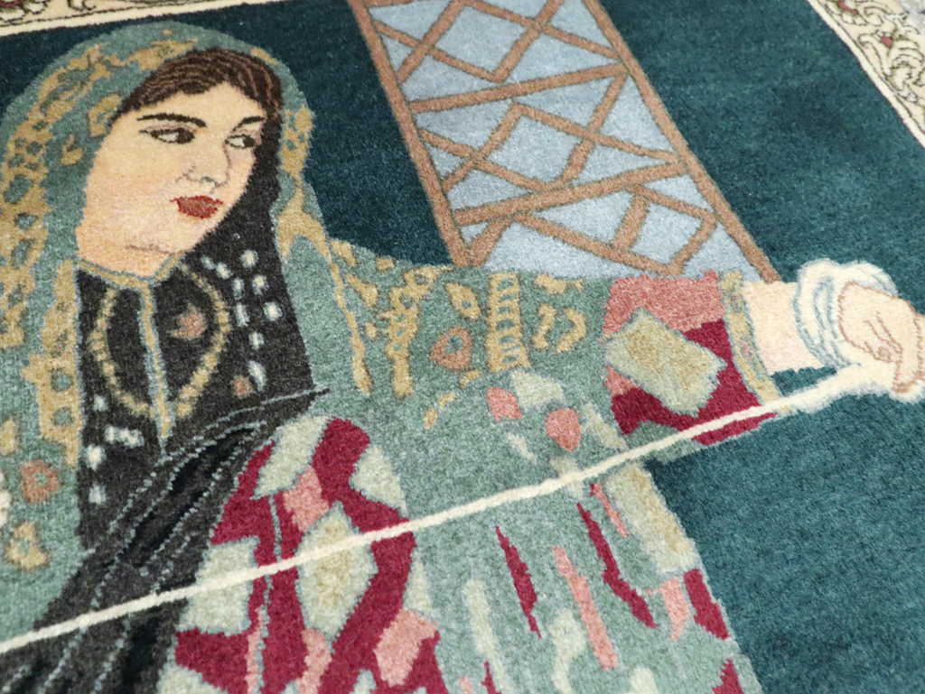 Vintage Persian Tabriz Pictorial Rug, No.29194 - Staging