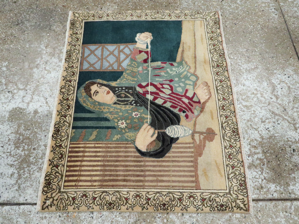 Vintage Persian Tabriz Pictorial Rug, No.29194 - Staging