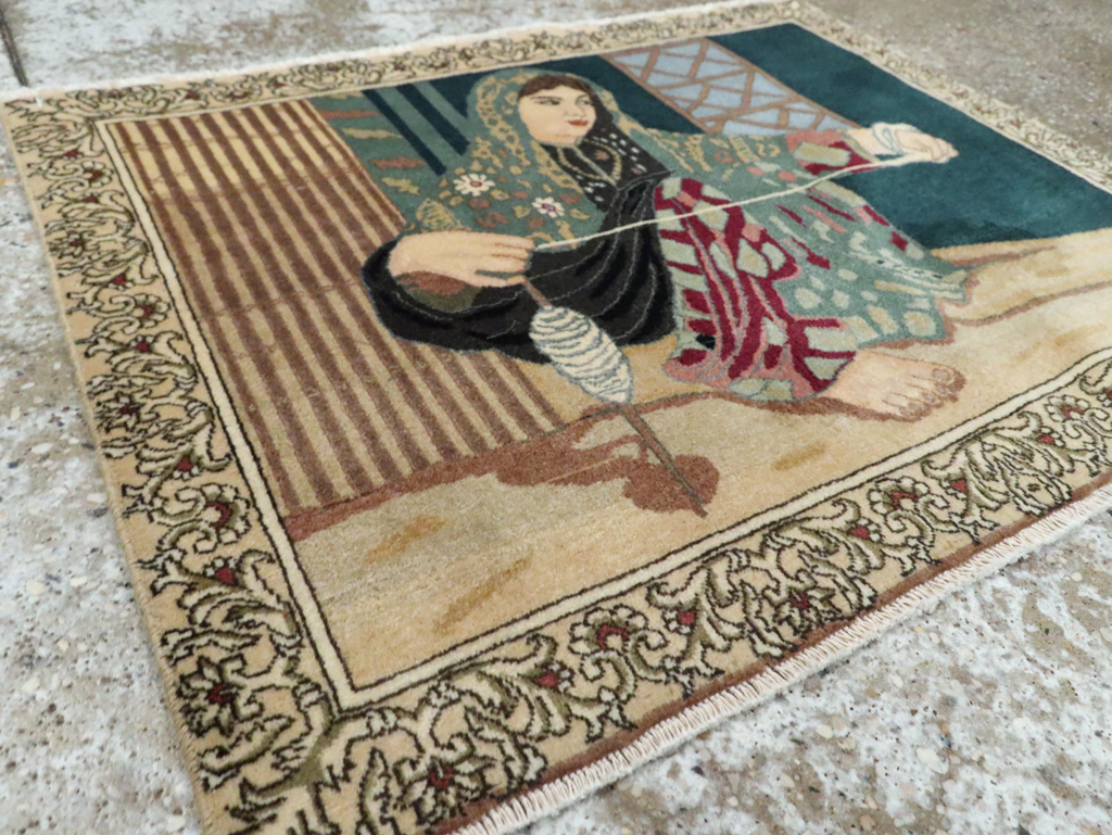 Vintage Persian Tabriz Pictorial Rug, No.29194 - Staging