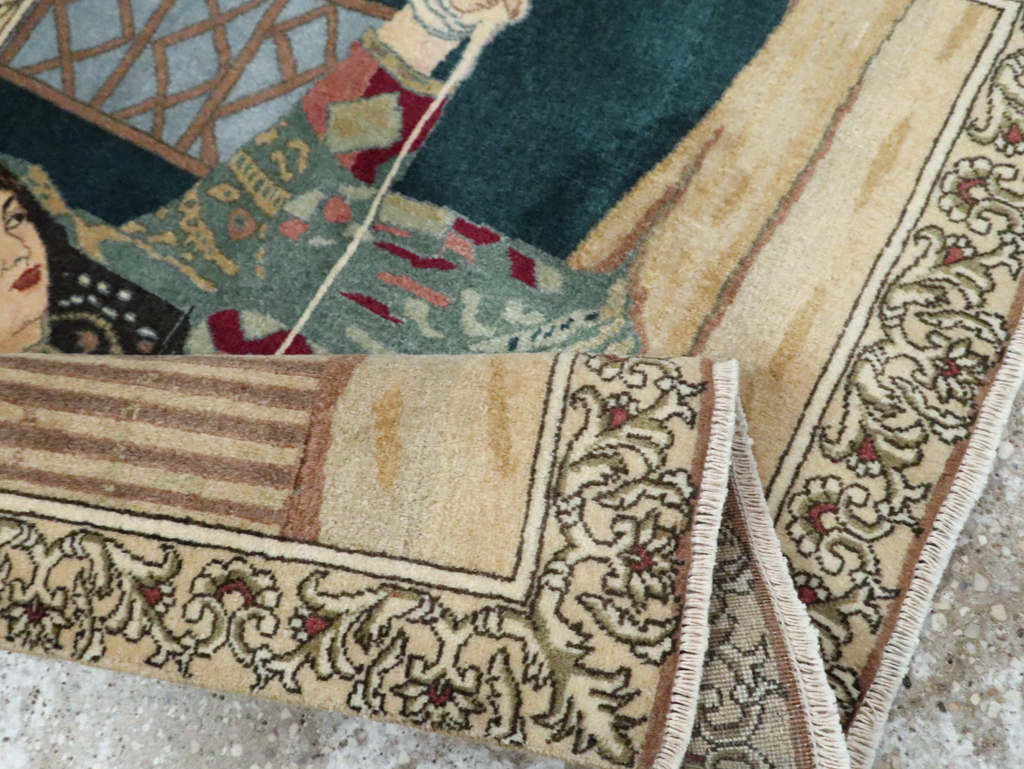 Vintage Persian Tabriz Pictorial Rug, No.29194 - Staging