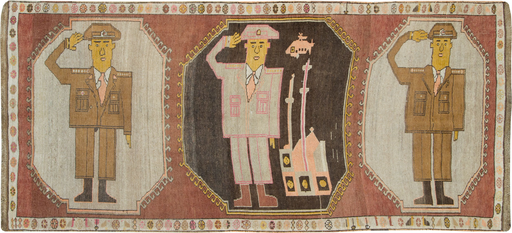 Vintage Turkish Anatolian Pictorial Gallery Rug, No.29222 - Staging