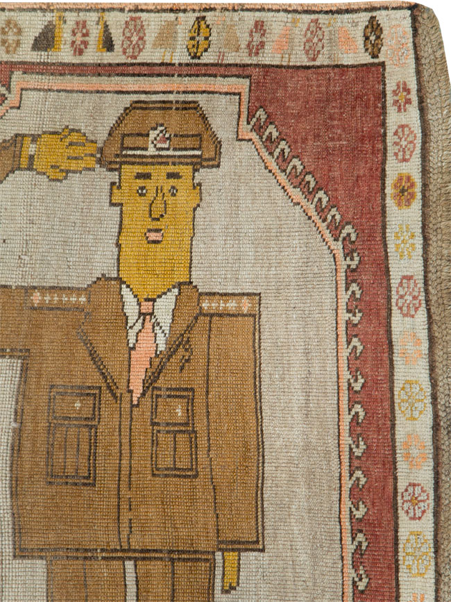 Vintage Turkish Anatolian Pictorial Gallery Rug, No.29222 - Staging