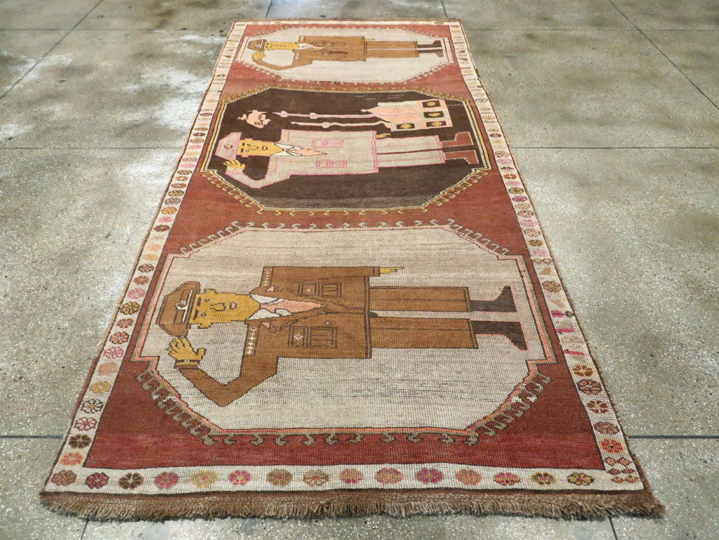 Vintage Turkish Anatolian Pictorial Gallery Rug, No.29222 - Staging