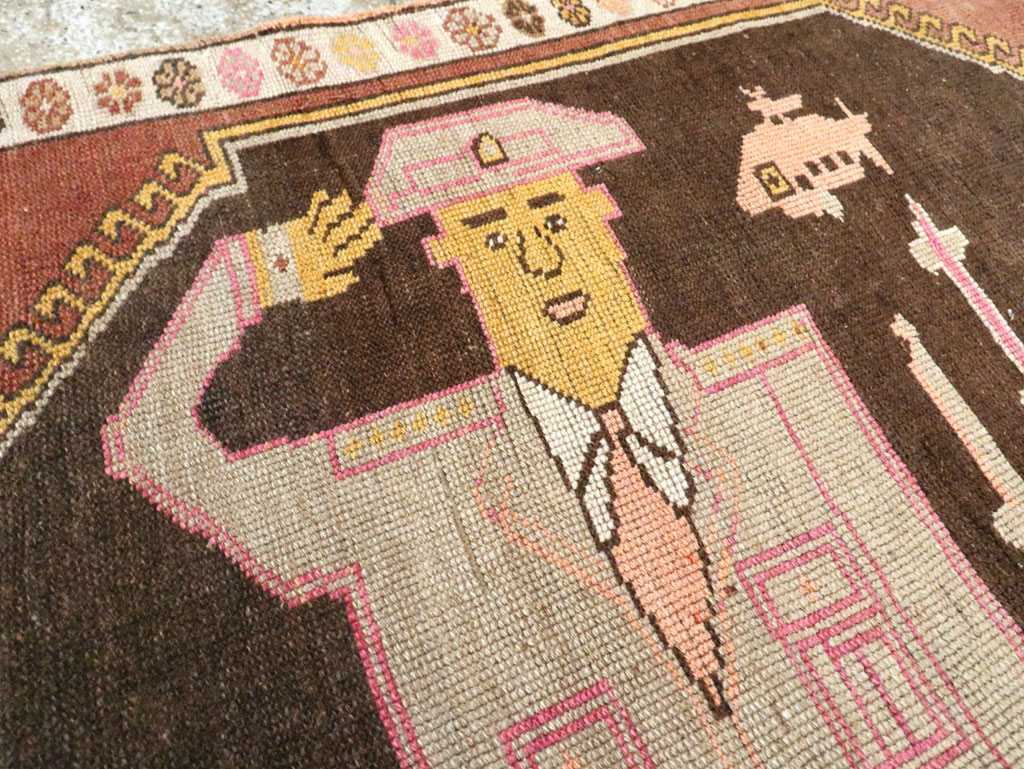 Vintage Turkish Anatolian Pictorial Gallery Rug, No.29222 - Staging