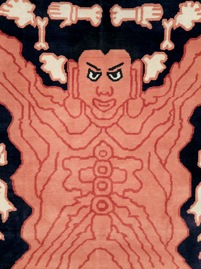 Tibetan Inspired Modern Buddhist Tantric Skeleton Ritual Rug, No.29232 - Staging