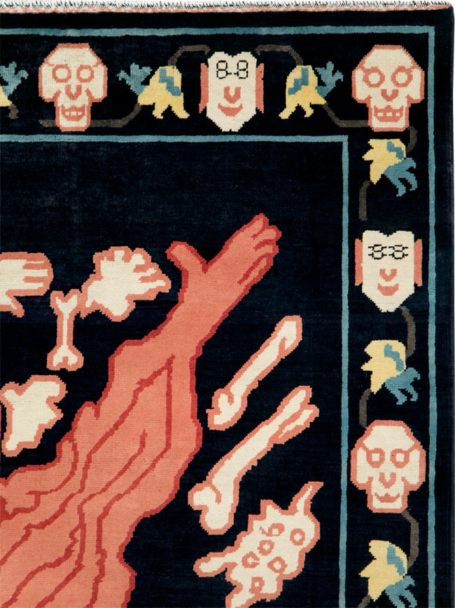 Tibetan Inspired Modern Buddhist Tantric Skeleton Ritual Rug, No.29232 - Staging