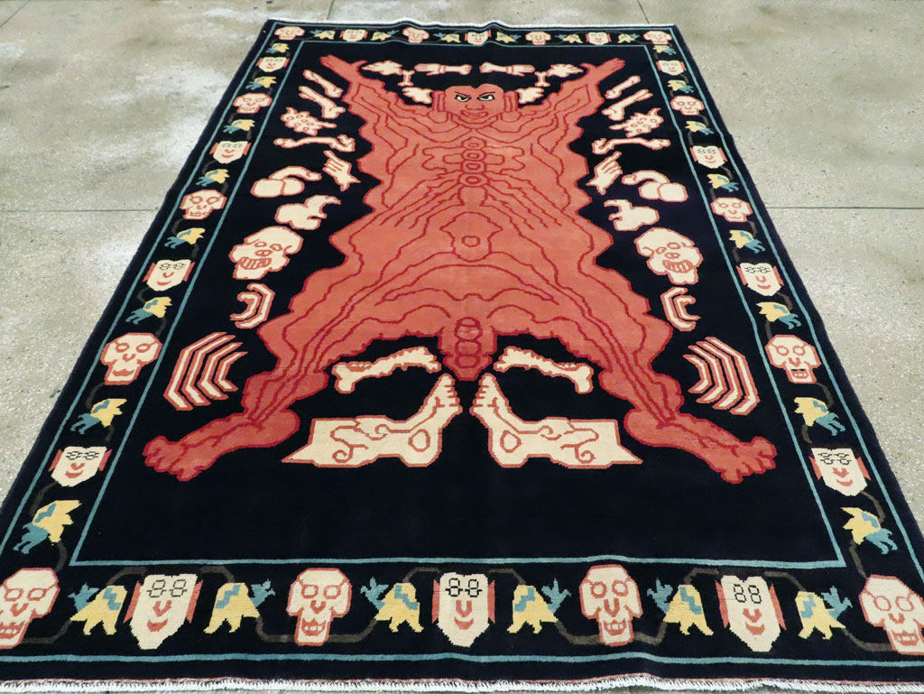 Tibetan Inspired Modern Buddhist Tantric Skeleton Ritual Rug, No.29232 - Staging