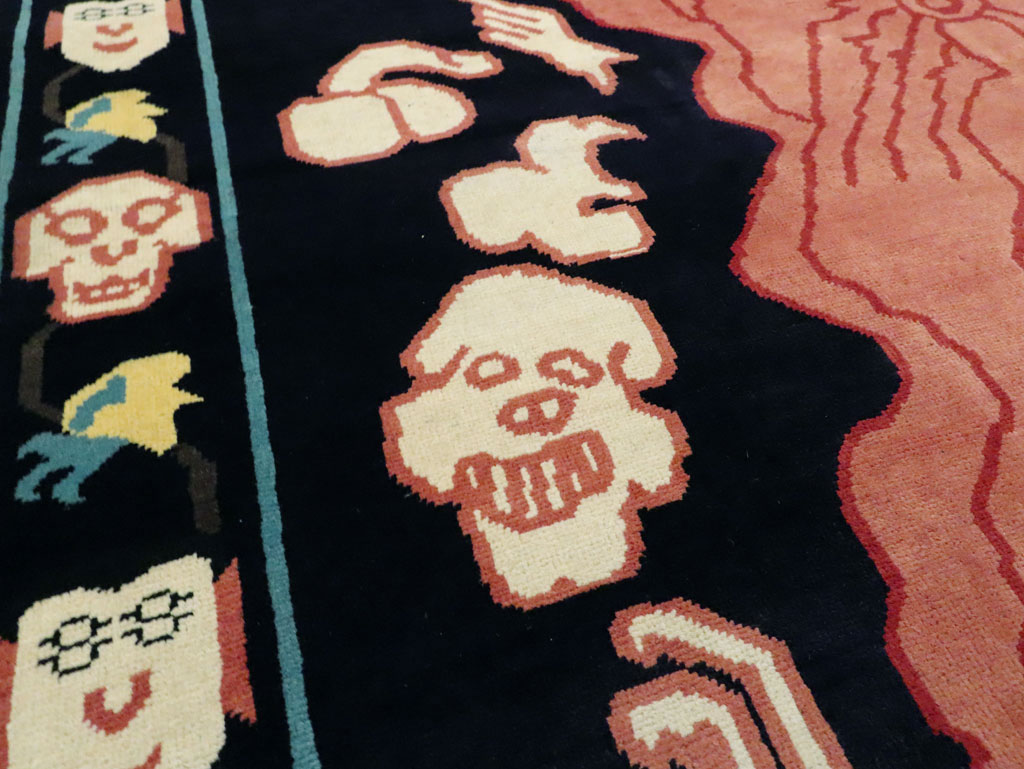 Tibetan Inspired Modern Buddhist Tantric Skeleton Ritual Rug, No.29232 - Staging