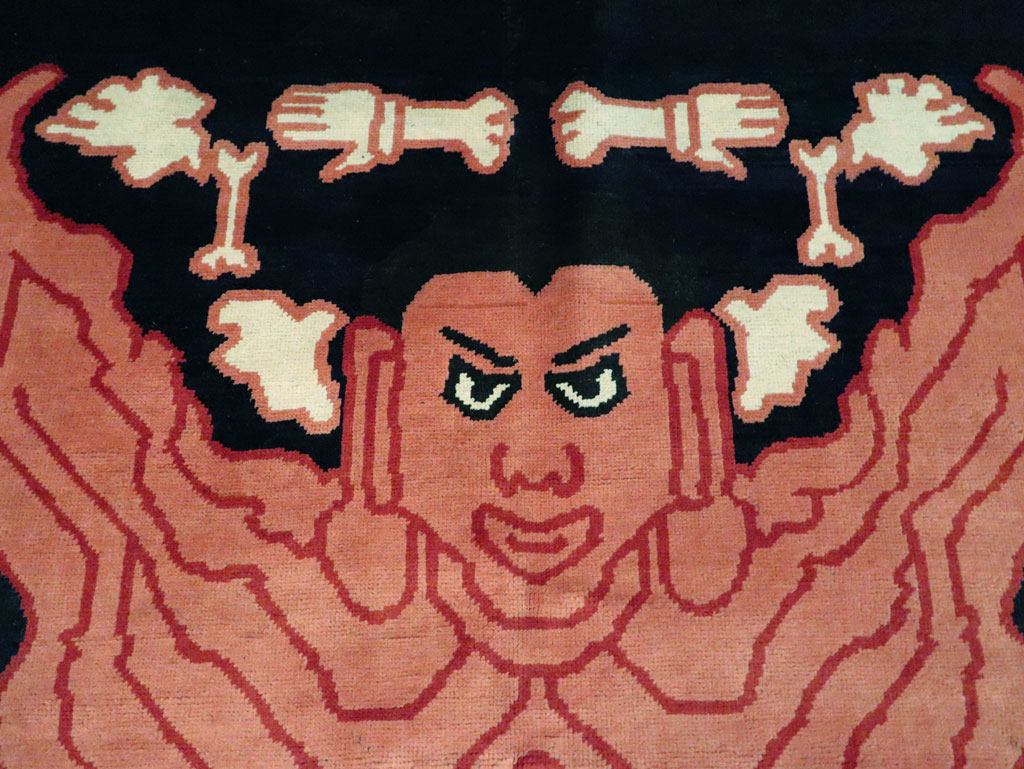 Tibetan Inspired Modern Buddhist Tantric Skeleton Ritual Rug, No.29232 - Staging