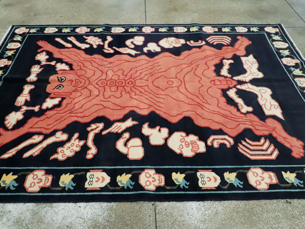 Tibetan Inspired Modern Buddhist Tantric Skeleton Ritual Rug, No.29232 - Staging