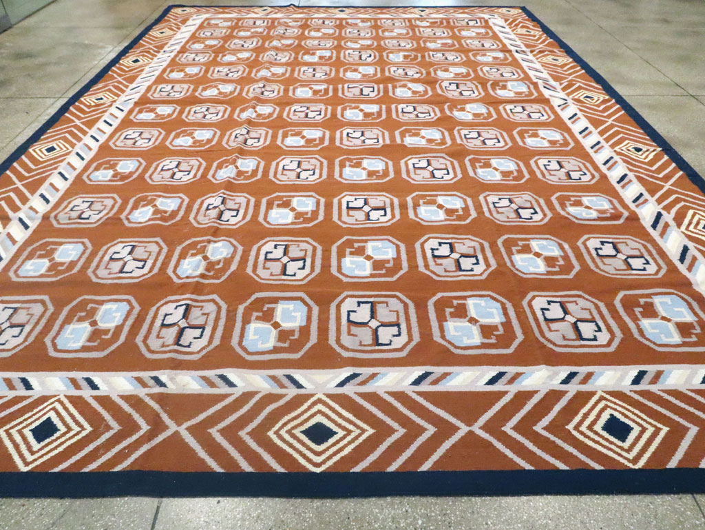 Modern Indian Flatweave Dhurrie Large Room Size Carpet, No.29266 - Staging