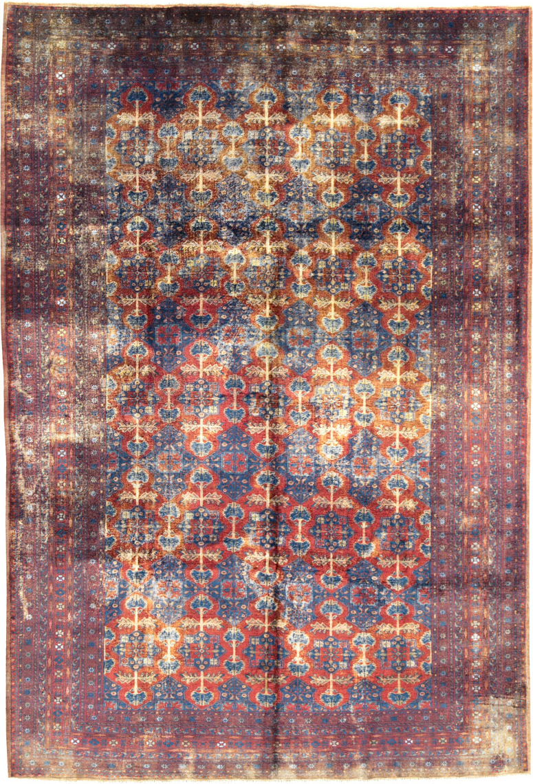 Vintage Central Asian Silk Turkoman Tribal Accent Rug, No.29268 - Staging