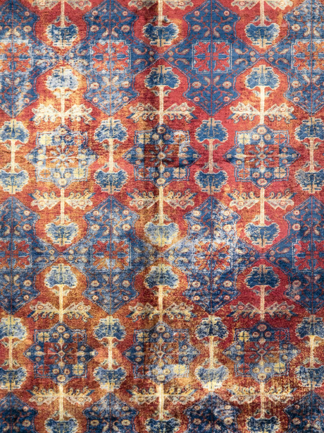 Vintage Central Asian Silk Turkoman Tribal Accent Rug, No.29268 - Staging