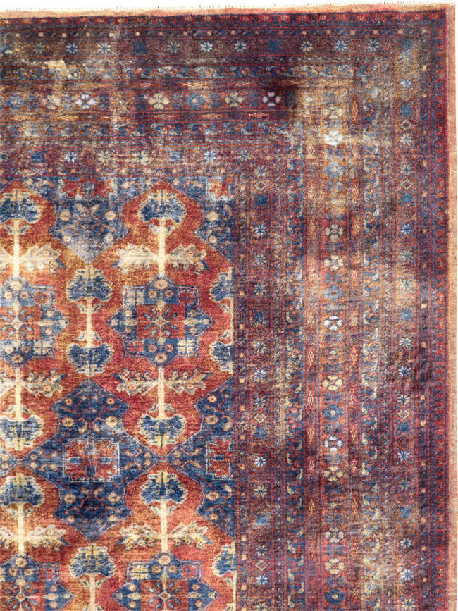 Vintage Central Asian Silk Turkoman Tribal Accent Rug, No.29268 - Staging