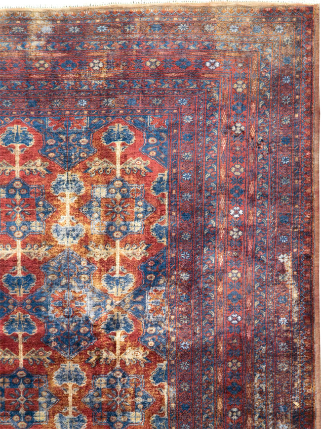 Vintage Central Asian Silk Turkoman Tribal Accent Rug, No.29268 - Staging
