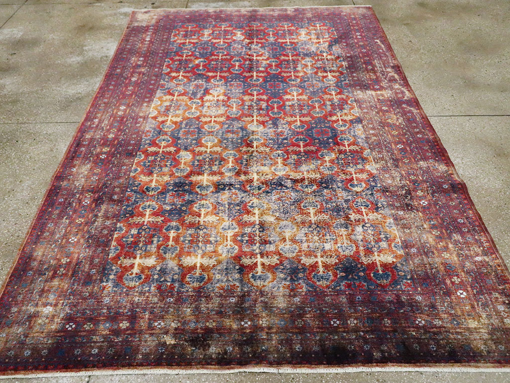Vintage Central Asian Silk Turkoman Tribal Accent Rug, No.29268 - Staging