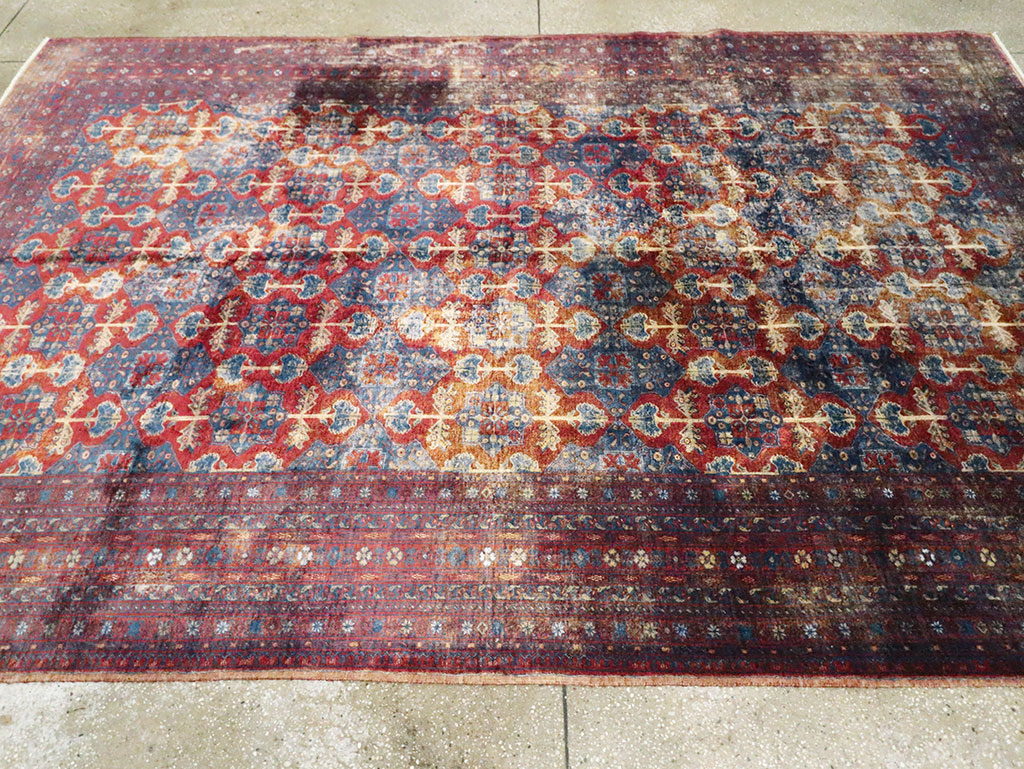 Vintage Central Asian Silk Turkoman Tribal Accent Rug, No.29268 - Staging