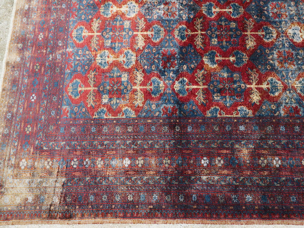 Vintage Central Asian Silk Turkoman Tribal Accent Rug, No.29268 - Staging