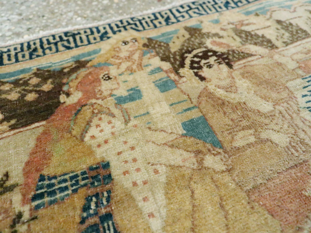 Vintage Persian Tabriz Pictorial Throw Rug, No.29270 - Staging