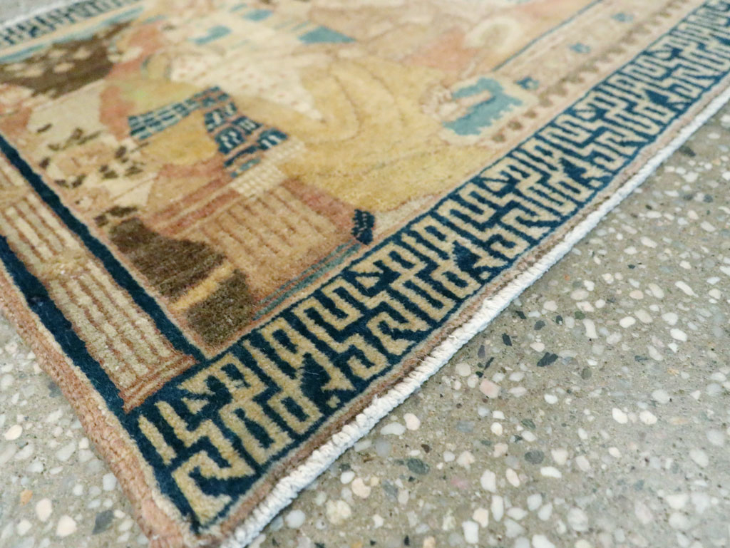 Vintage Persian Tabriz Pictorial Throw Rug, No.29270 - Staging