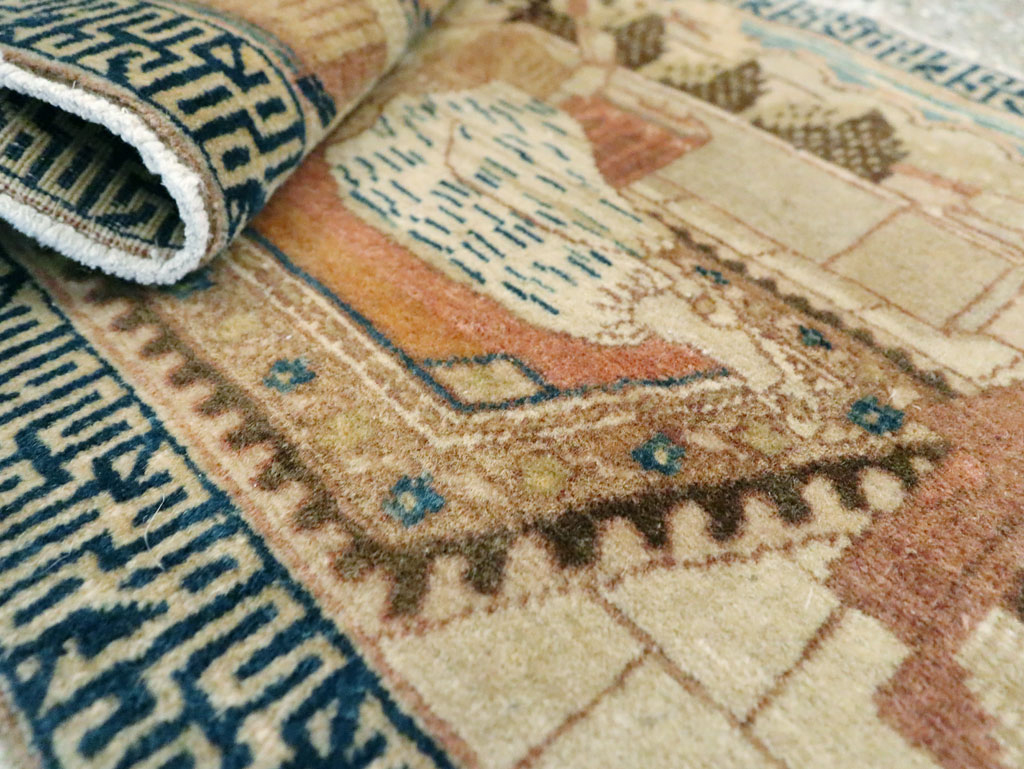 Vintage Persian Tabriz Pictorial Throw Rug, No.29270 - Staging