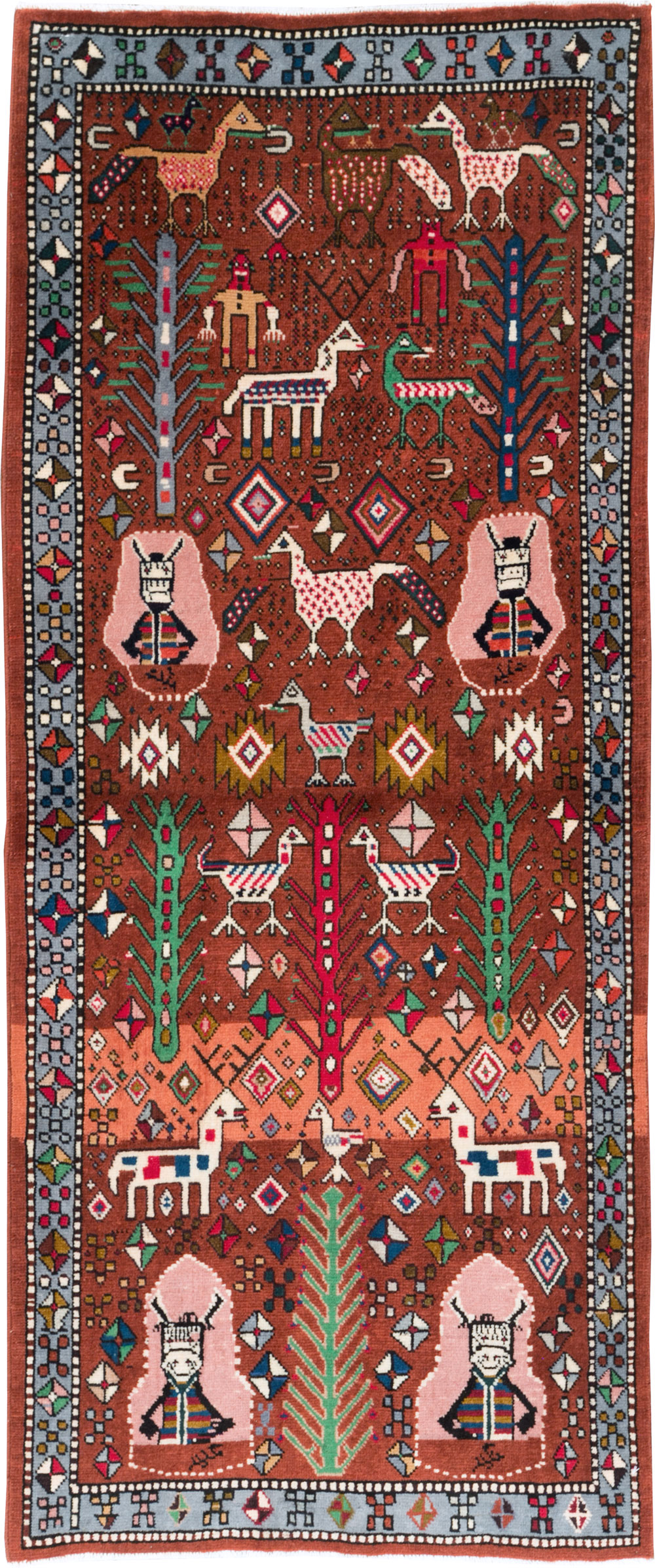 Vintage Persian Afshar Pictorial Throw Rug, No.29277 - Staging