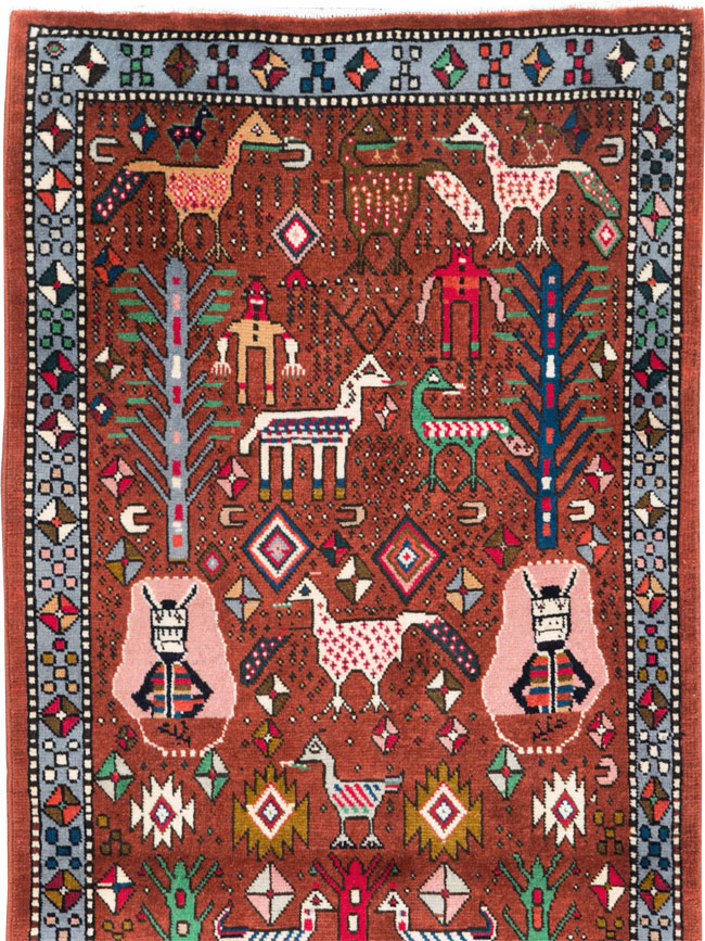 Vintage Persian Afshar Pictorial Throw Rug, No.29277 - Staging