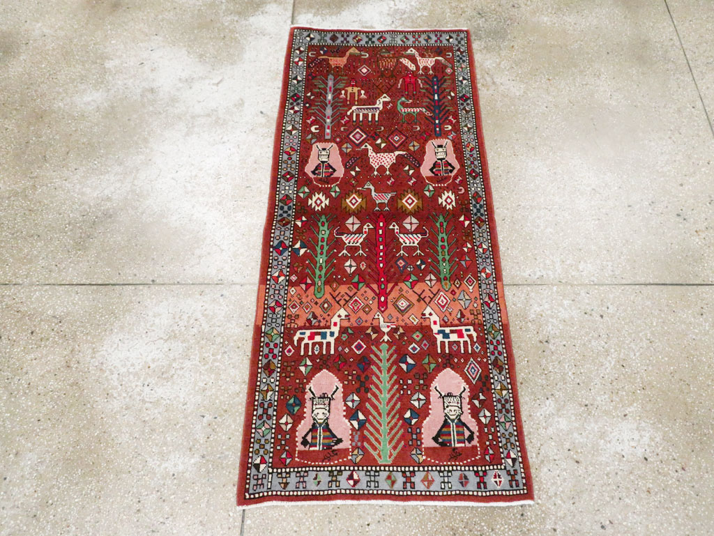 Vintage Persian Afshar Pictorial Throw Rug, No.29277 - Staging