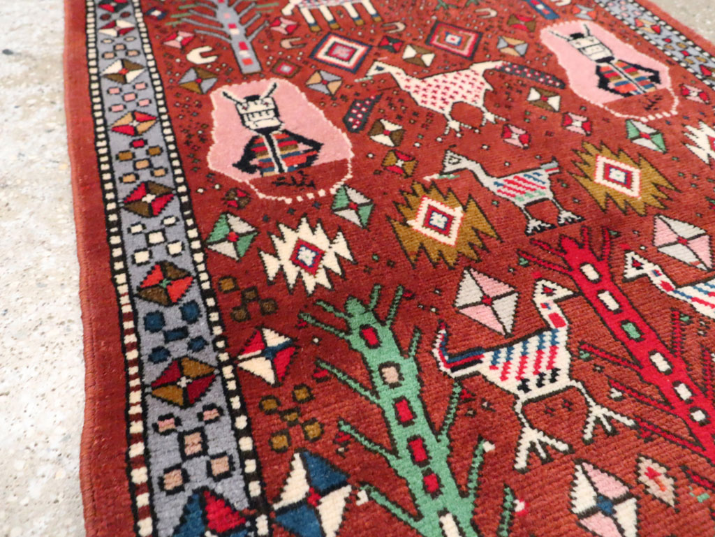 Vintage Persian Afshar Pictorial Throw Rug, No.29277 - Staging