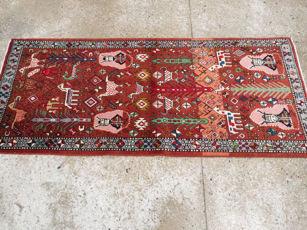 Vintage Persian Afshar Pictorial Throw Rug, No.29277 - Staging