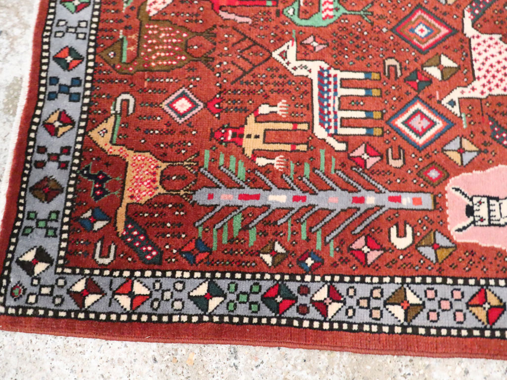 Vintage Persian Afshar Pictorial Throw Rug, No.29277 - Staging