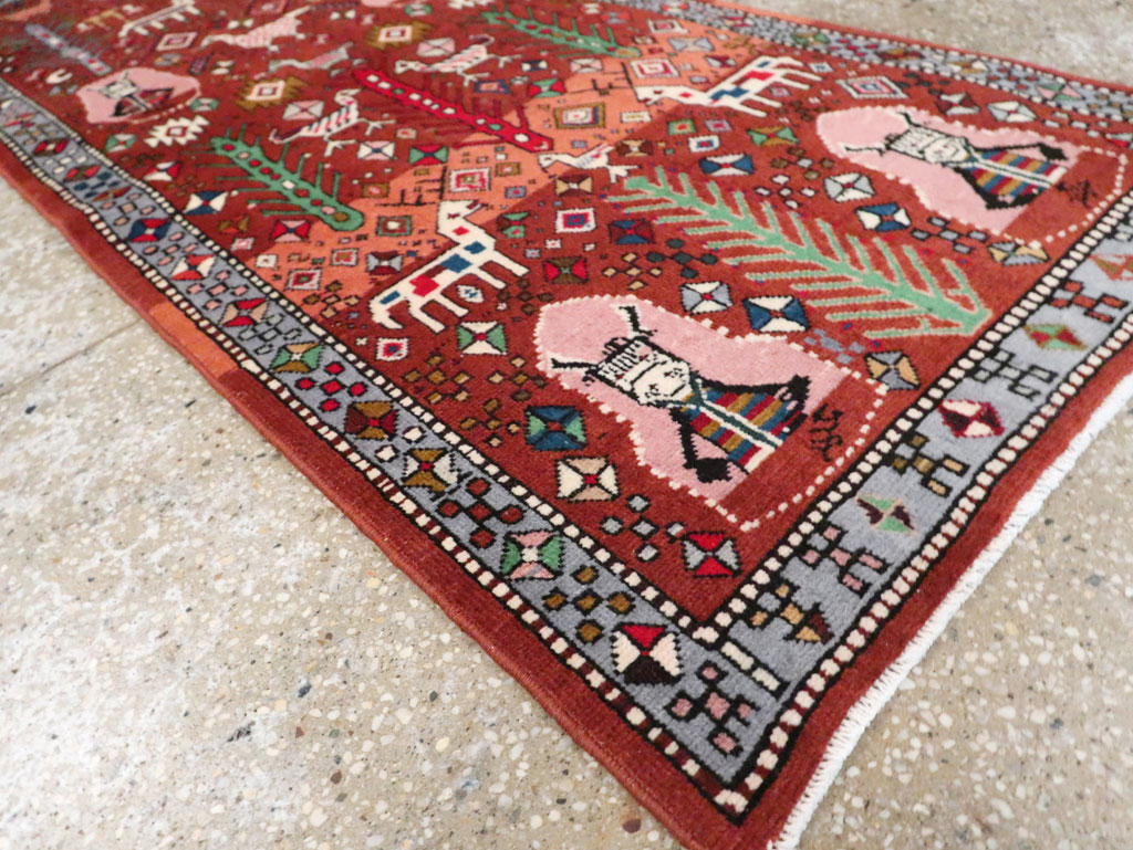 Vintage Persian Afshar Pictorial Throw Rug, No.29277 - Staging