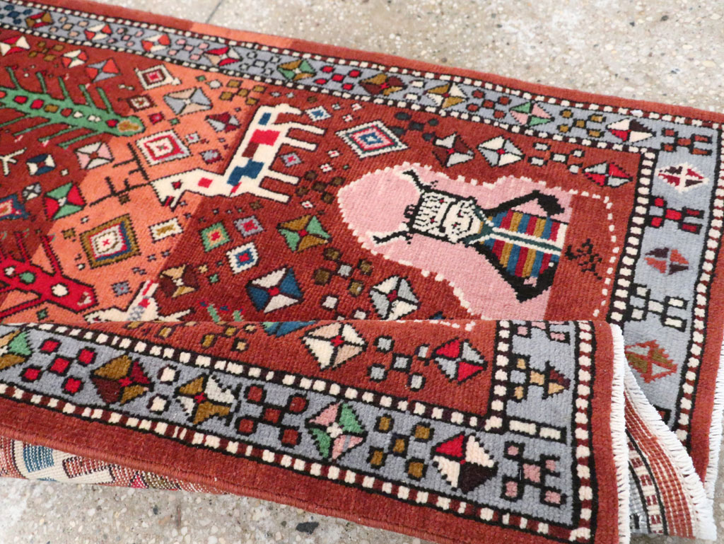 Vintage Persian Afshar Pictorial Throw Rug, No.29277 - Staging