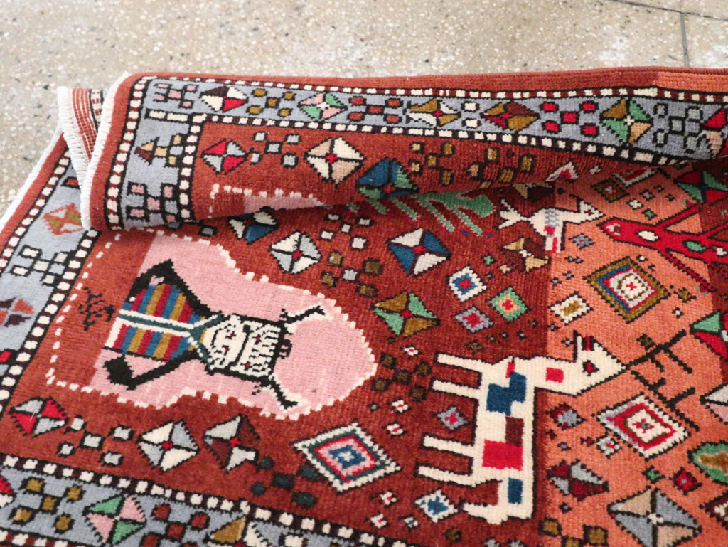 Vintage Persian Afshar Pictorial Throw Rug, No.29277 - Staging