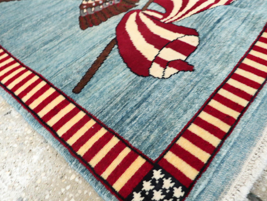 Modern Persian Mahal Pictorial Flag Rug (Pair: 2 of 2), No.29294 - Staging