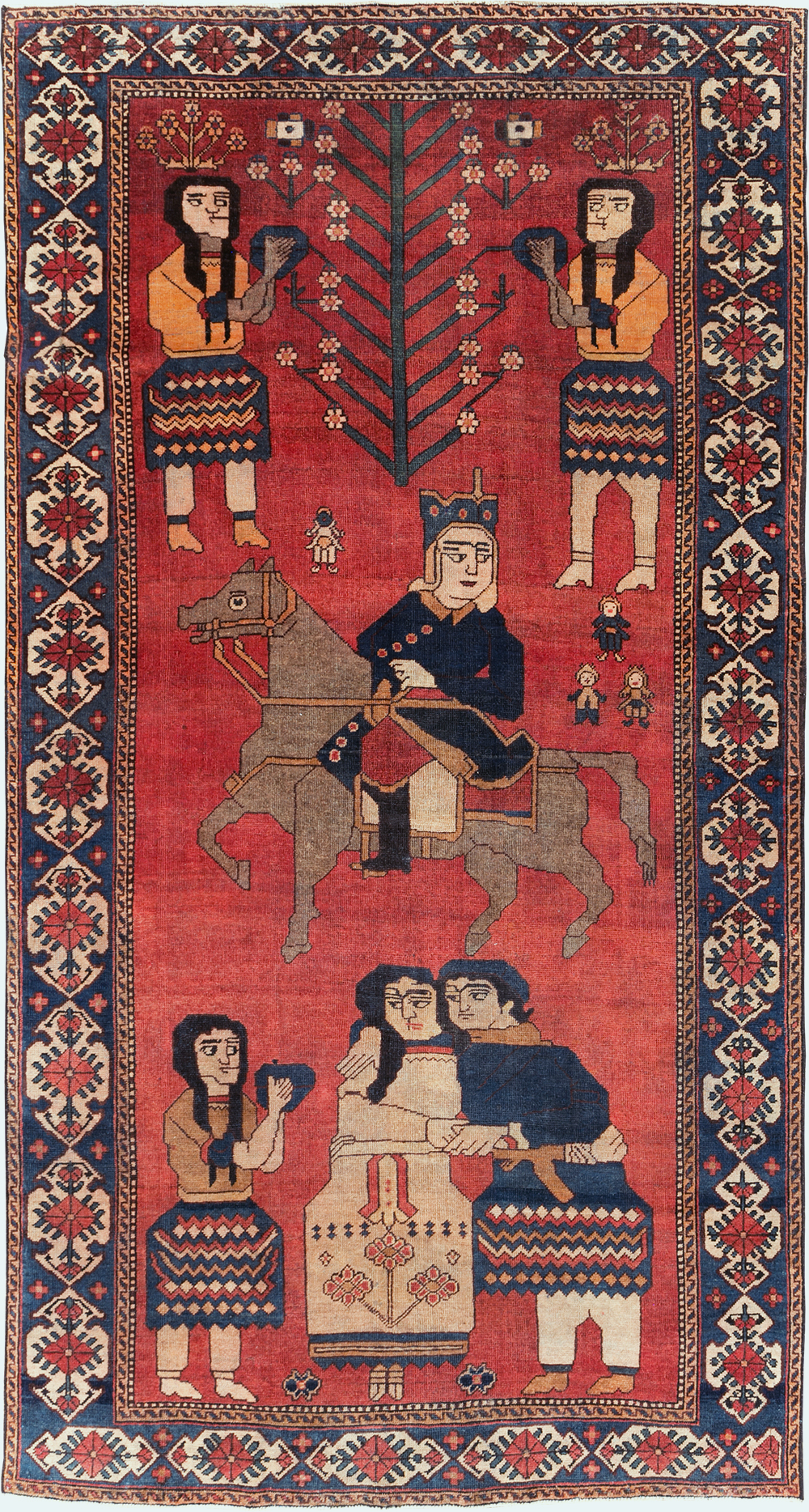 Vintage Persian Pictorial Bakhtiari Accent Rug, No.29295 - Staging