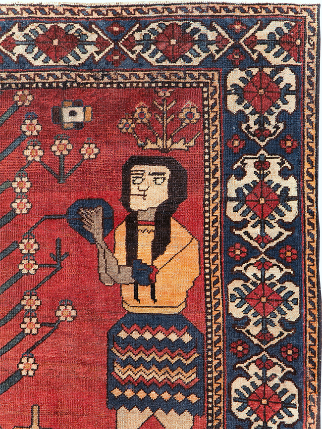 Vintage Persian Pictorial Bakhtiari Accent Rug, No.29295 - Staging