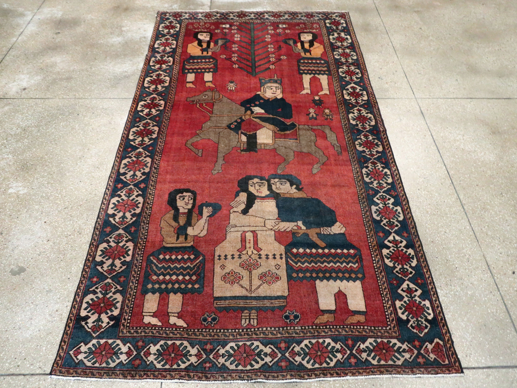 Vintage Persian Pictorial Bakhtiari Accent Rug, No.29295 - Staging