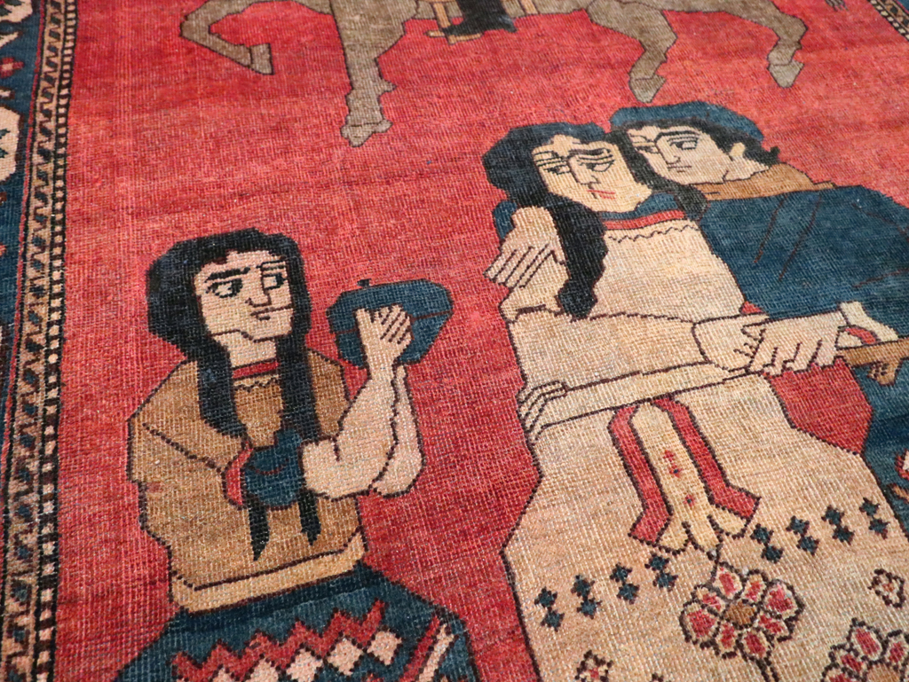 Vintage Persian Pictorial Bakhtiari Accent Rug, No.29295 - Staging