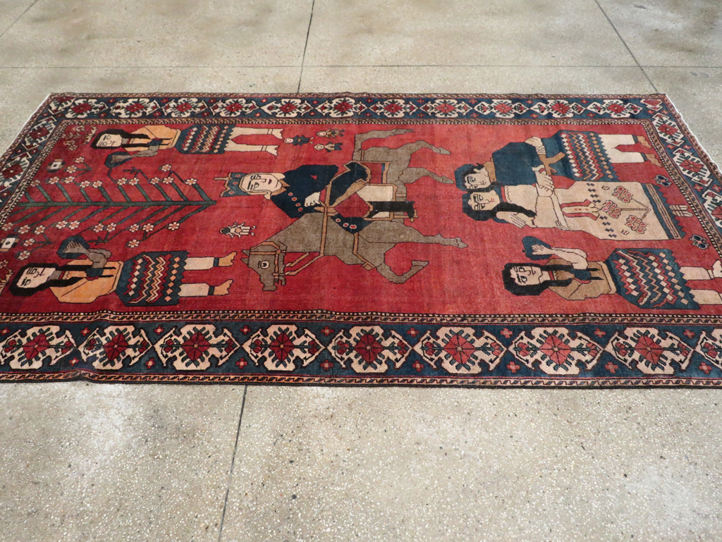 Vintage Persian Pictorial Bakhtiari Accent Rug, No.29295 - Staging
