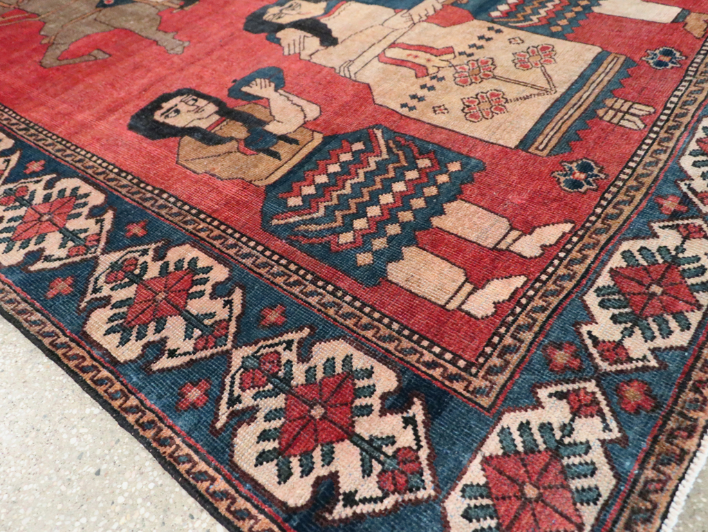Vintage Persian Pictorial Bakhtiari Accent Rug, No.29295 - Staging