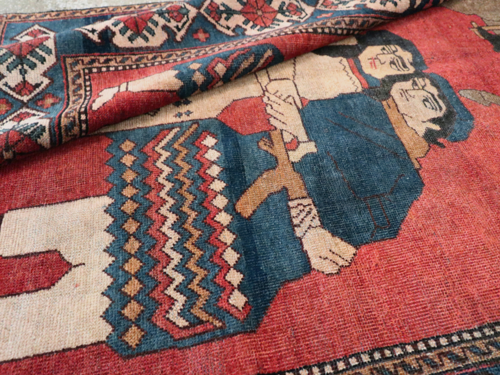 Vintage Persian Pictorial Bakhtiari Accent Rug, No.29295 - Staging