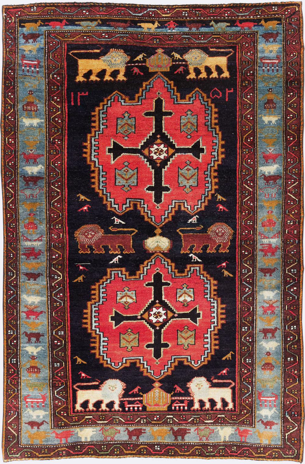 Vintage Persian Pictorial Malayer Accent Rug, No.29296 - Staging