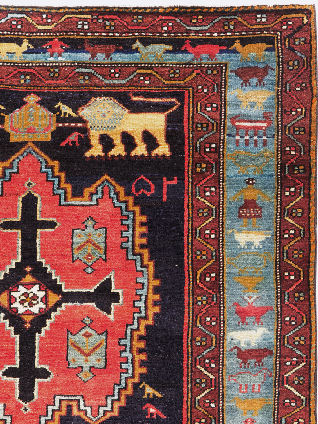 Vintage Persian Pictorial Malayer Accent Rug, No.29296 - Staging