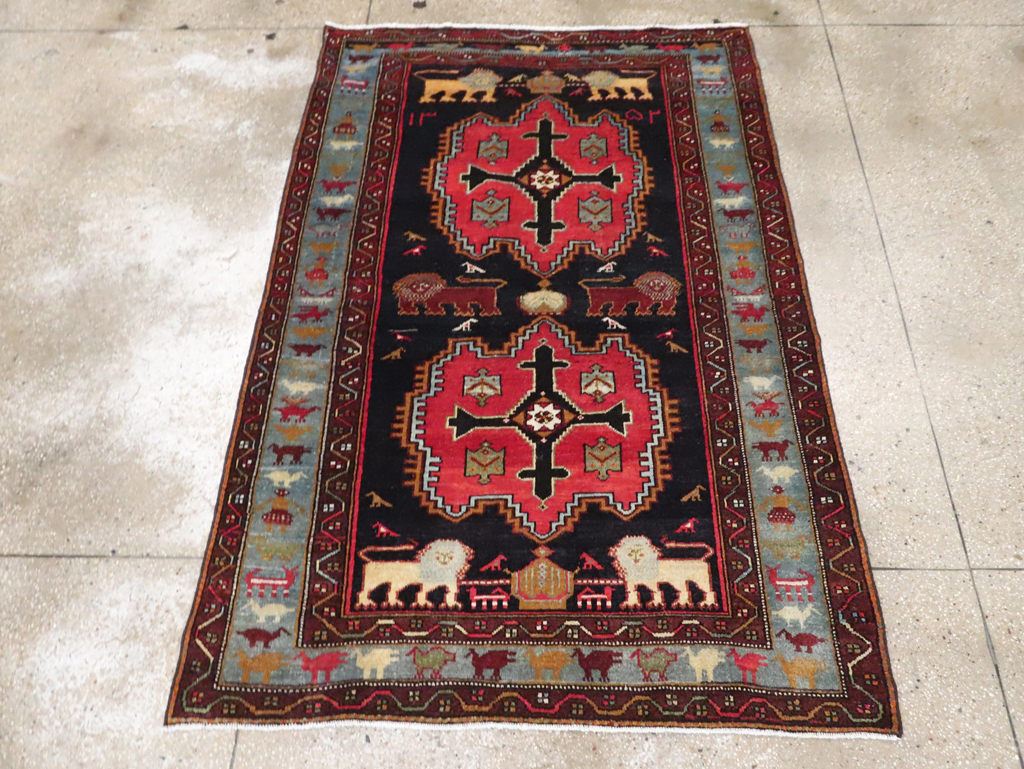 Vintage Persian Pictorial Malayer Accent Rug, No.29296 - Staging