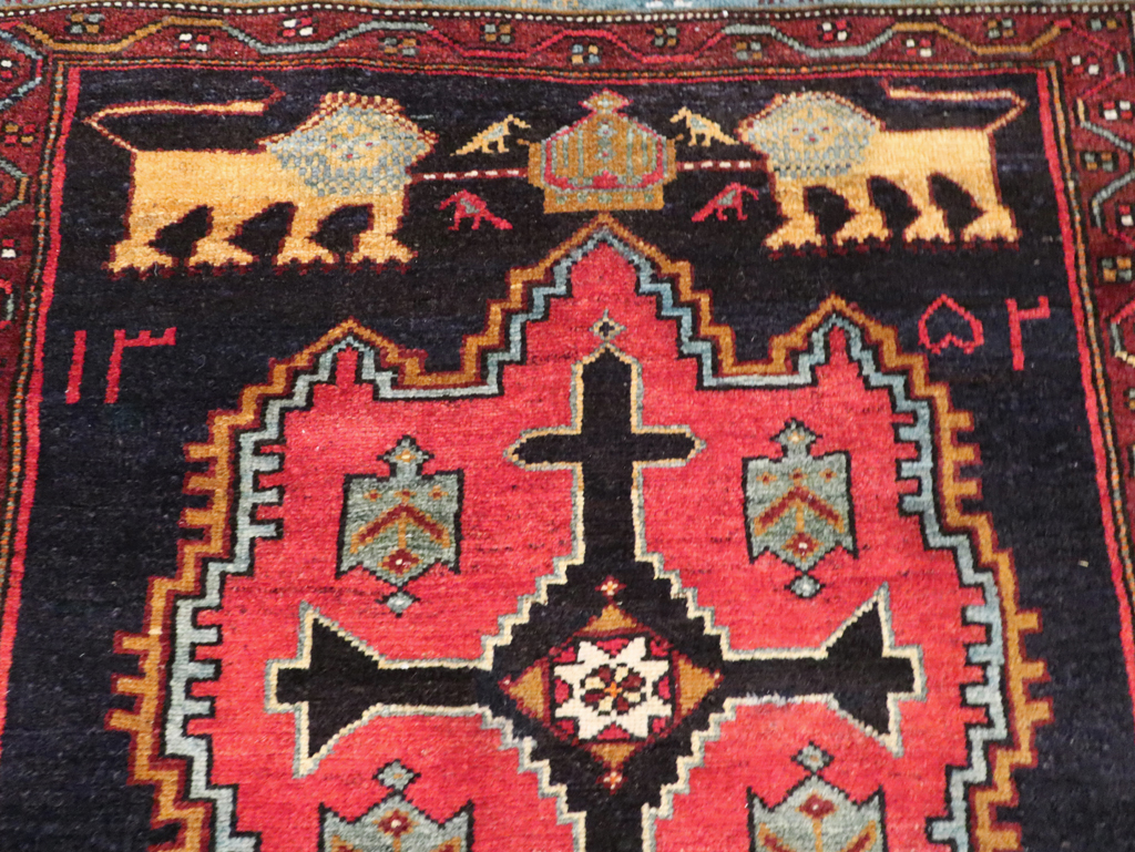 Vintage Persian Pictorial Malayer Accent Rug, No.29296 - Staging