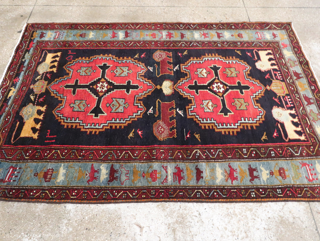 Vintage Persian Pictorial Malayer Accent Rug, No.29296 - Staging