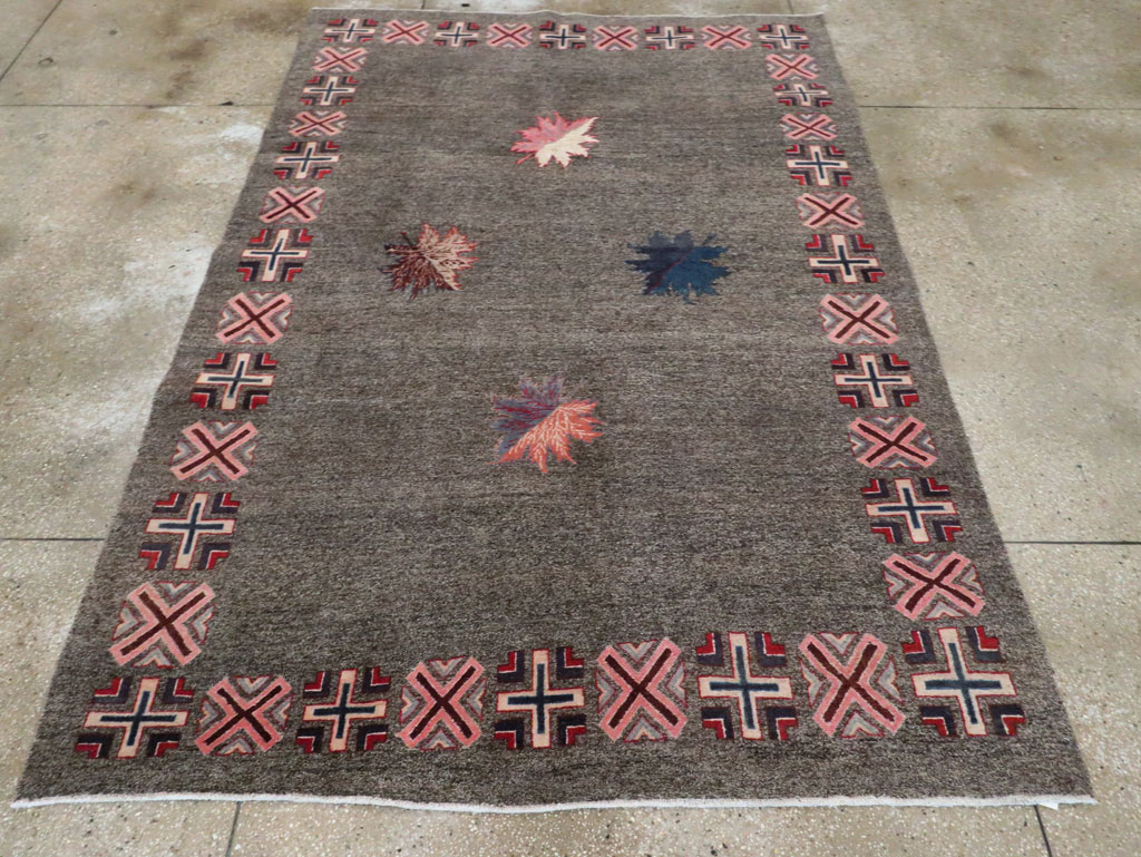 Vintage Persian Art Deco Mashad Accent Rug (Pair: 1 of 2), No.29297 - Staging